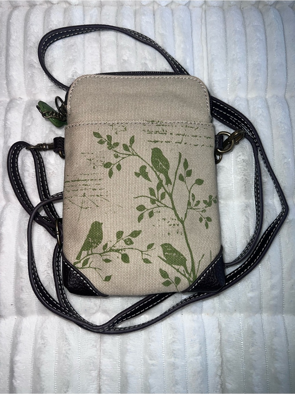Chala Beige Crossbody with Teal and Brown Bird Applique - Picture 11 of 11